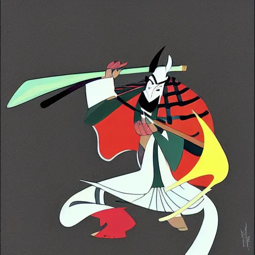 Prompt: a foolish samurai warrior, cartoon illustration by Genndy Tartakovsky