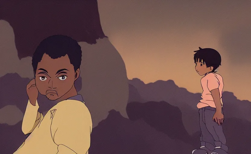 Prompt: kanye west film by studio ghibli, anime film by makoto shinkai