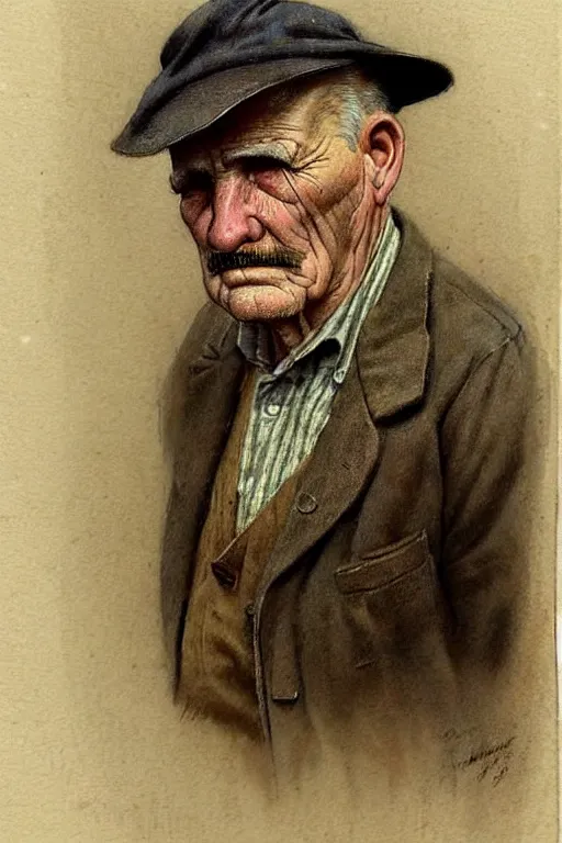 Prompt: ( ( ( ( ( 1 9 5 0 s retro middle age sad farmer face portrait. muted colors. ) ) ) ) ) by jean - baptiste monge!!!!!!!!!!!!!!!!!!!!!!!!!!!!!!