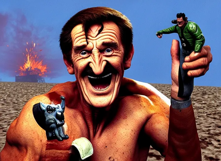 Image similar to barry chuckle conquering the wasteland, artwork by richard corben, 3 d, high resolution 8 k