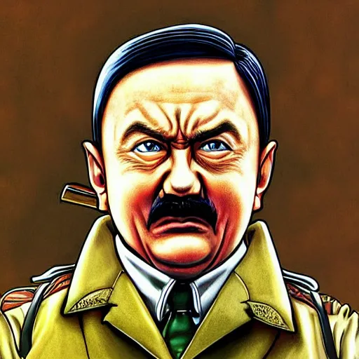 Image similar to Hitler dwarf, super detailed highres paining by Akira Toriyama