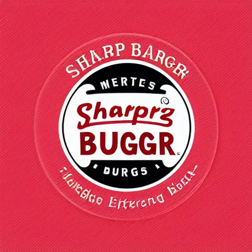 Image similar to award winning logo for a food company, sharp, white background, a burger, fork, name