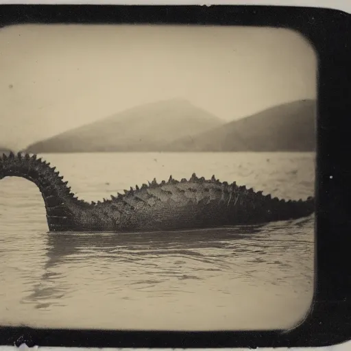 Image similar to tintype photo, underwater, lochness monster