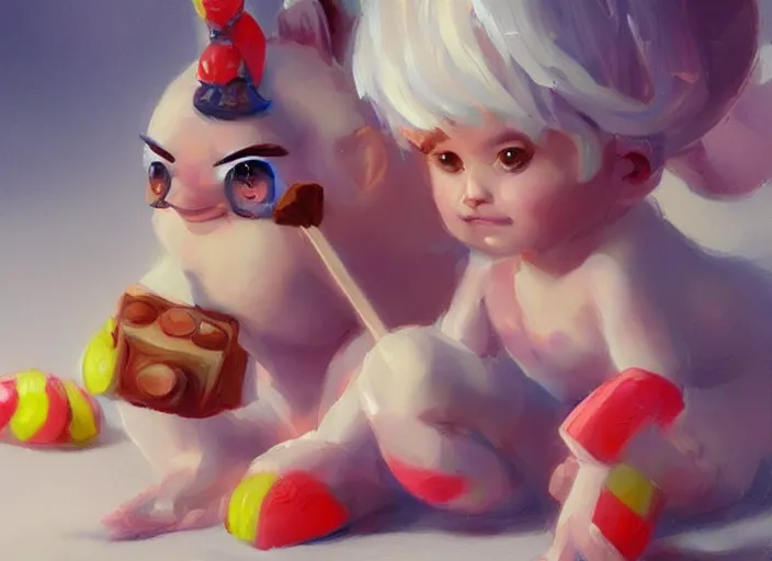 Image similar to concept art of cute candy characters, oil painting by Jama Jurabaev, extremely detailed, brush hard, artstation, for AAA game, high quality