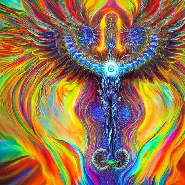 Prompt: angelic ophanim Lovecraftian celestial covered in eyes feathers and wings, oil painting award winning, chromatic aberration sharp colors, fractal geometry sublime angel be not afraid