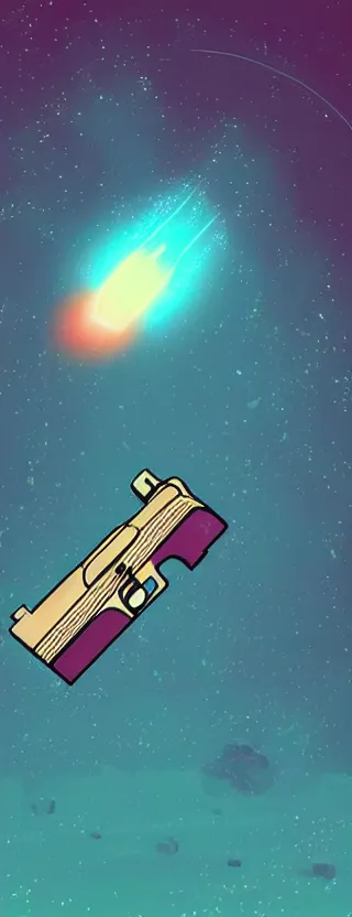 Prompt: “ lonely laser gun floating in space, digital art, super aesthetic, art station, cartoon novel style ”