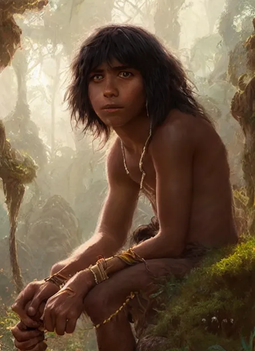 Prompt: highly detailed portrait of mowgli, unreal engine, fantasy art by greg rutkowski