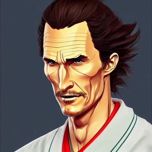 Image similar to portrait of a samurai matthew mcconaughey, artstation, cartoon, elegant, highly detailed, digital painting, clean! outstanding! art by ghibli, makoto shinkai, fujita goro, giraud, akihiko yoshida, fadeev 8 k