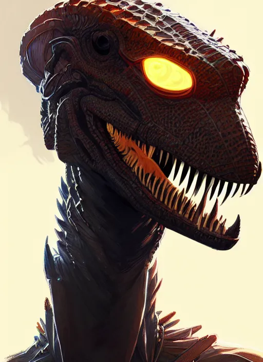 Image similar to portrait of apex legends, velociraptor head, intricate, elegant, glowing lights, highly detailed, digital painting, artstation, glamor pose, concept art, smooth, sharp focus, illustration, art by artgerm and greg rutkowski, artey freytag