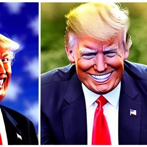 Image similar to donald trump and joe biden laughing together, taken by a bad webcam.