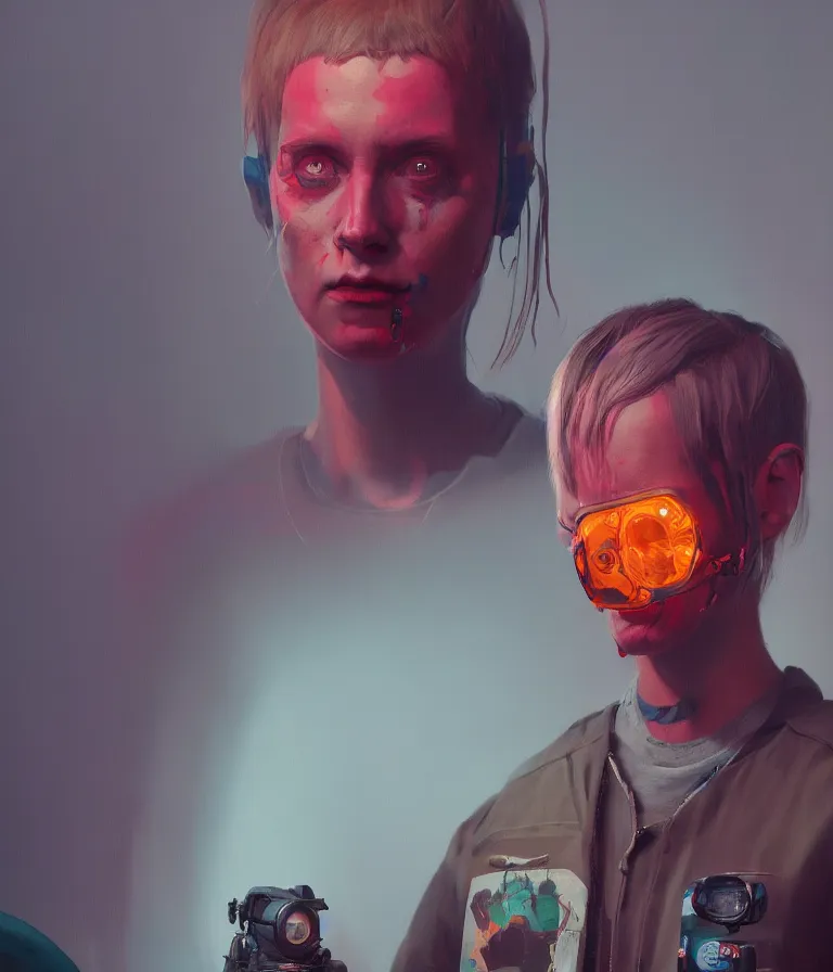 Image similar to a portrait of a punker in a painting from stalenhag, 4 k, 8 k, hdr, artstation, concept art