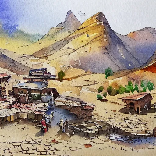 Image similar to watercolor kurdish destination, highly detailed, 4 k