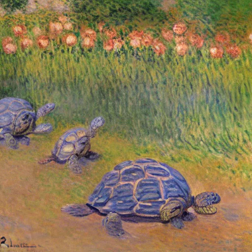 Image similar to tortoises using heavy artillery by claude monet