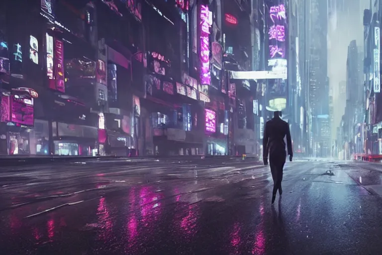 Prompt: VFX movie of a futuristic cat walking through a cyberpunk city rainy night natural lighting by Emmanuel Lubezki