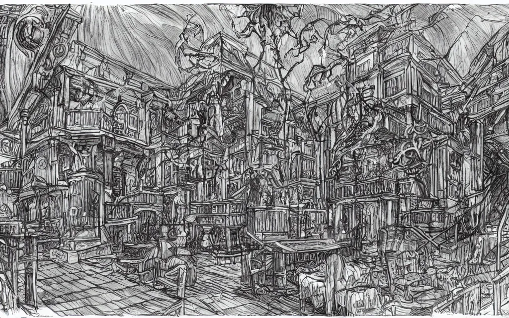 Image similar to haloween lovecraftian mansion interior epic, drawn by pete amachree
