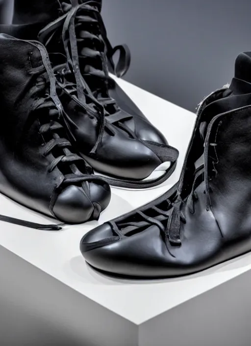 Image similar to hyperrealistic and heavy detailed product photo rick owens avant garde shoe of batman, in front of white back drop, whole shoe is in picture, leica sl 2 5 0 mm, vivid color, high quality, high textured, real life