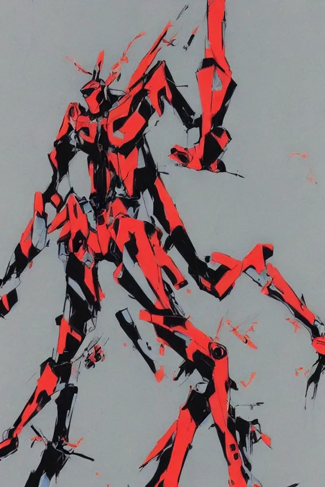 Image similar to Neon genesis Evangelion , Unit 01 by Ashley Wood, character design, concept art