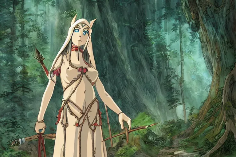 Image similar to tonemapped elven priestess by studio ghibli, highly detailed,