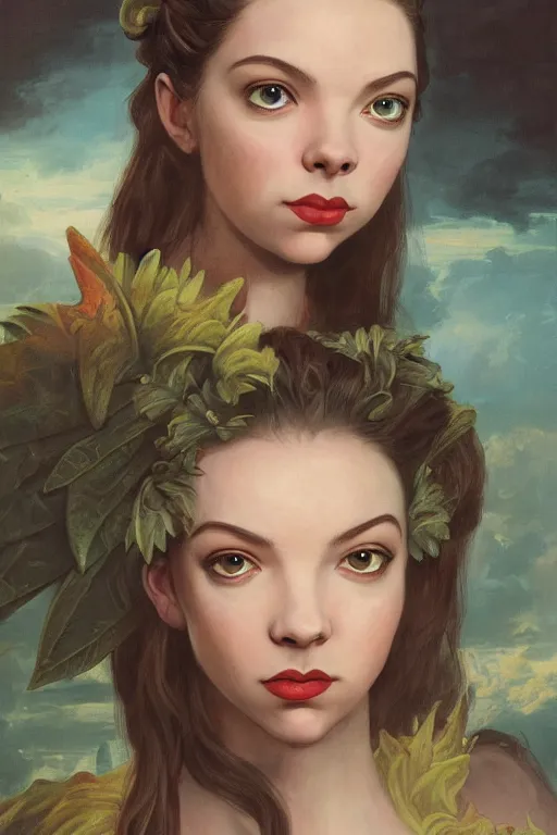 Image similar to A fantasy comic book style portrait painting of Anya Taylor-Joy, hybrid, Diana Dors, as an Atlantean Reptilian Warrior, François Boucher, Oil Painting, Mystical Valkyrie, unreal 5, DAZ, hyperrealistic, octane render, Regal, Refined, Detailed Digital Art, RPG portrait, William-Adolphe Bouguereau, Michael Cheval, Walt Disney (1937), Steampunk, dynamic lighting, Highly Detailed, Cinematic Lighting, Unreal Engine, 8k, HD