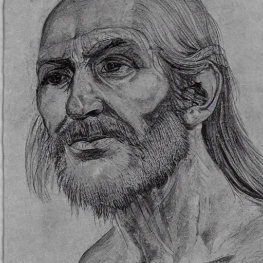 Prompt: otzi, line drawing,