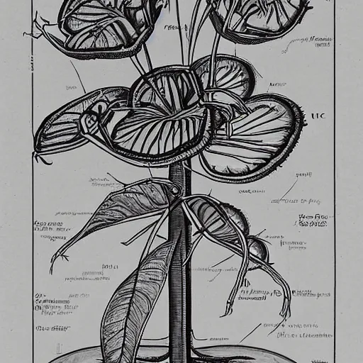 Prompt: dionaea muscipula plant in the style of a vintage scientific drawing