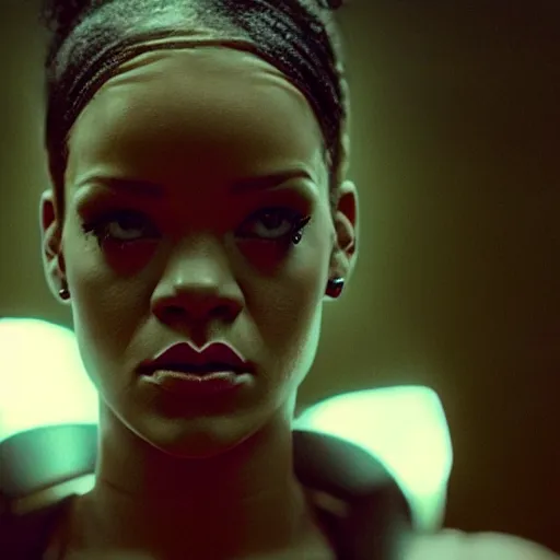 Image similar to movie still of rihanna cyborg, cinematic composition, cinematic light, criterion collection, by edgar wright