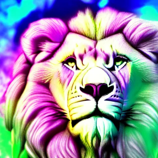 Image similar to vaporwave white lion close up with dynamic lighting and pastel pool background