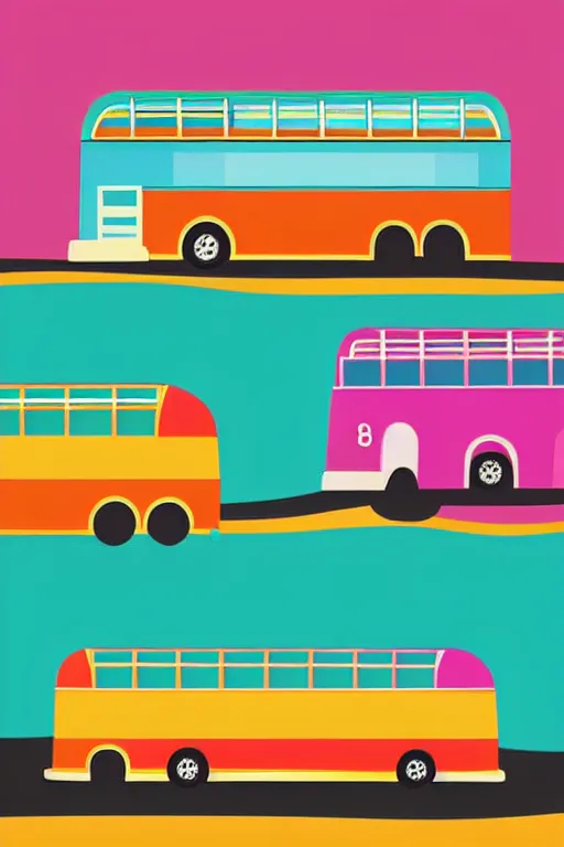 Image similar to minimalist boho style art of colorful bus in london, illustration, vector art