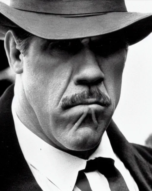 Image similar to film still close up shot of ron perlman as vito corleone from the movie the godfather. photographic, photography