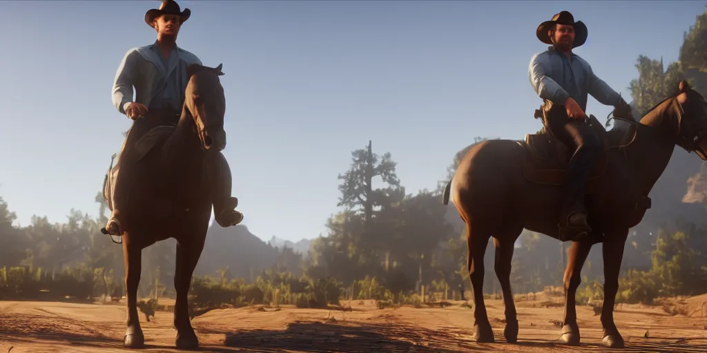 Image similar to Mark Zuckerberg from Red Dead Redemption 2, wide shot, ray tracing, 8k