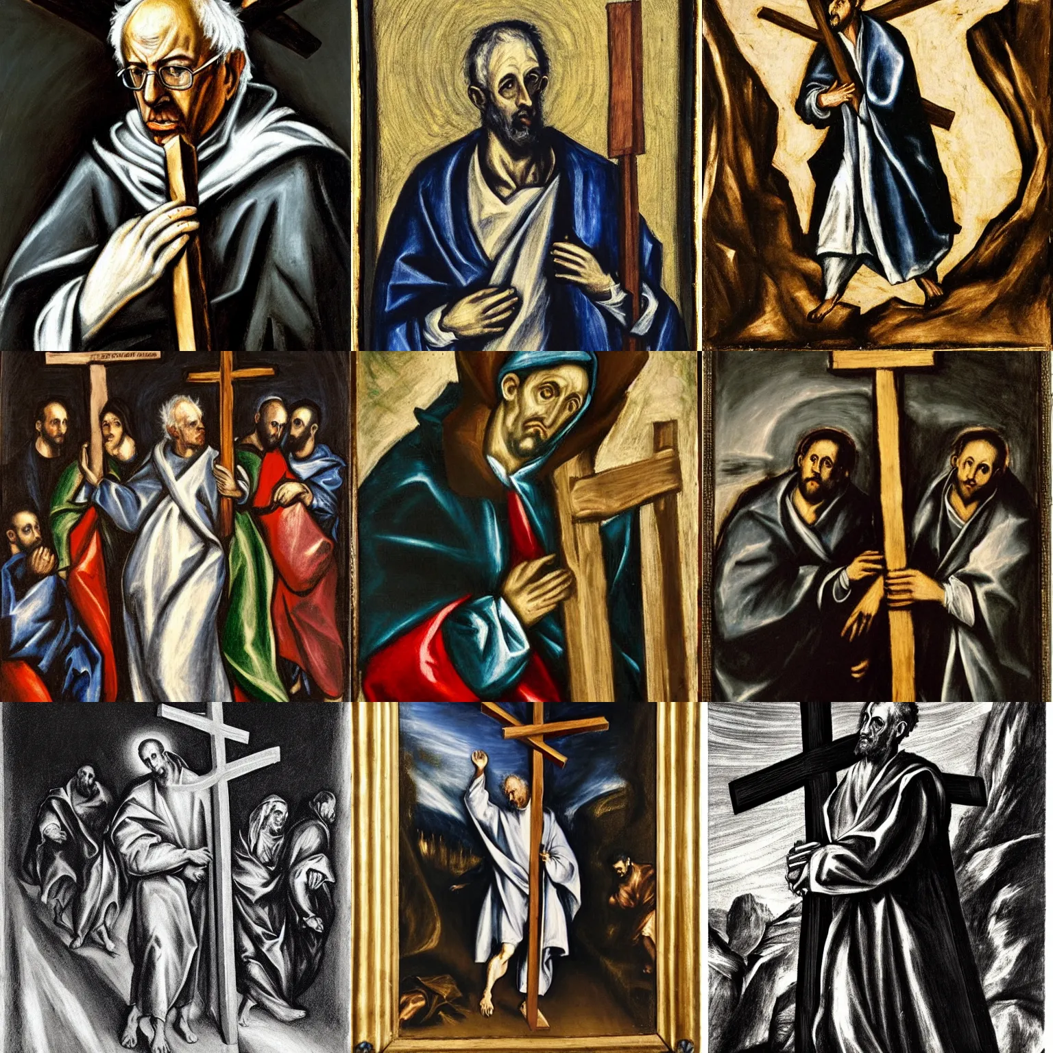 Prompt: bernie sanders carrying a cross, el greco, mannerism, dramatic lighting