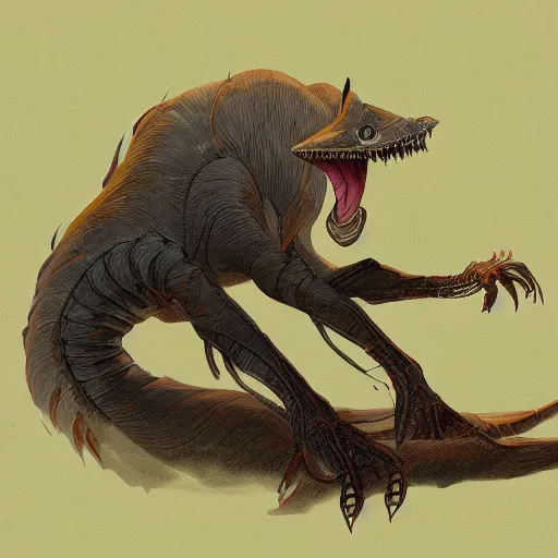 Image similar to concept art painting of an alien animal creature, detailed, cel shaded, in the style of makoto shinkai and moebius and james gurney