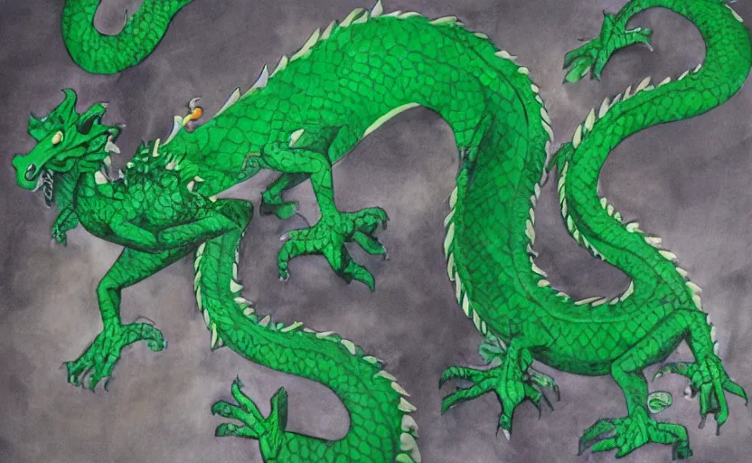 Image similar to green dragon, smiling, studio shot