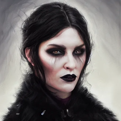 Image similar to furious dark haired women, portrait by tyler jacobson, steve argyle, wearing black coat, black makeup, ice mage, shooting ice, oil painting,, fantasy artwork, fantastic artwork, 4 k, trending on artstation