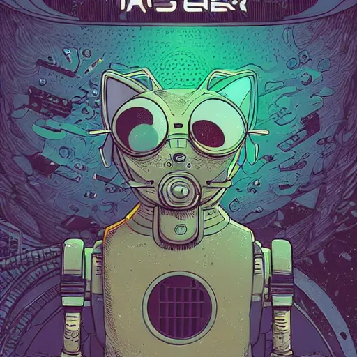 Image similar to a cat with a robot llustrated by laurie greasley, dan mumford, peter mohrbacher, hyper detailed, trending on cg society, crisp