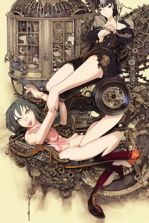 Image similar to anime style illustration, old sick dragon on a steam punk fainting couch with wires and gears and steam punk apparatus, artstation, matte painting, style of studio ghibli and huang guangjian and gil elvgren and sachin teng, featured in artstation and artgerm and pixiv, award winning, cinematic, elegant, intricate, 8 k