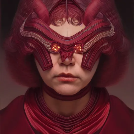 Image similar to chaotic burgundy satin ribbons instead of skin build image of mystic face, moebius, bao pham, donato giancola, larry elmore, masterpiece, trending on artstation, featured on pixiv, cinematic composition, beautiful lighting, sharp, details, hyper - detailed, hdr, 4 k, 8 k