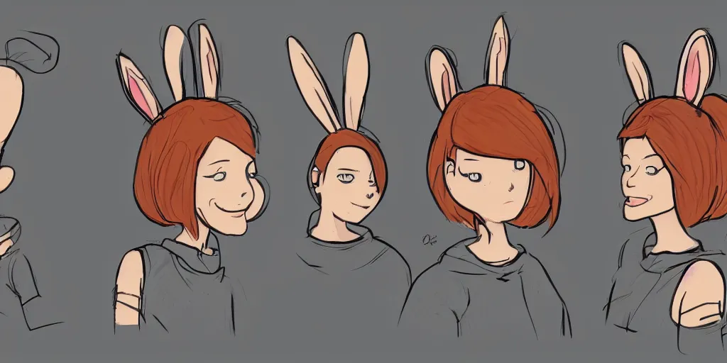 Image similar to women, ginger, cartoon, sweatshirt, concept art, concept art, bunny ears,