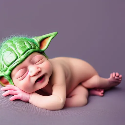 Image similar to baby with yoda ear, dslr photo