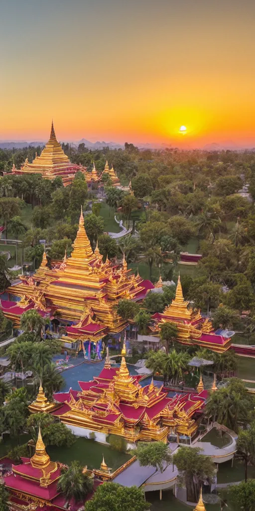 Prompt: beautiful!!!! Aerial photograph of the mandalay palace in the golden hour, Ultra-wide Angle, DSLR, cinematic!!!! lighting, 4k, award-winning