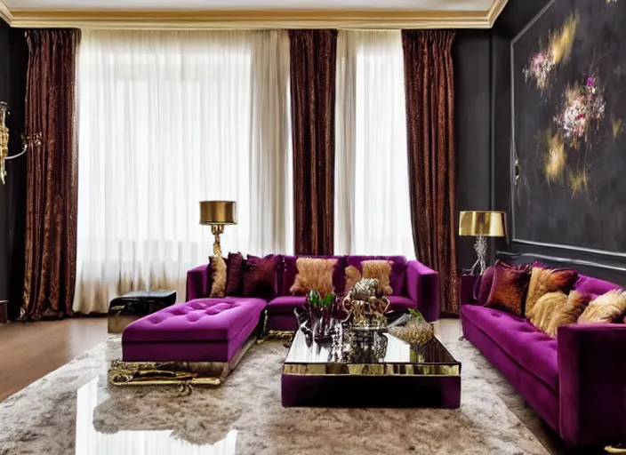 Prompt: a high end luxury living room designed by dorina costras, interior design magazine photography