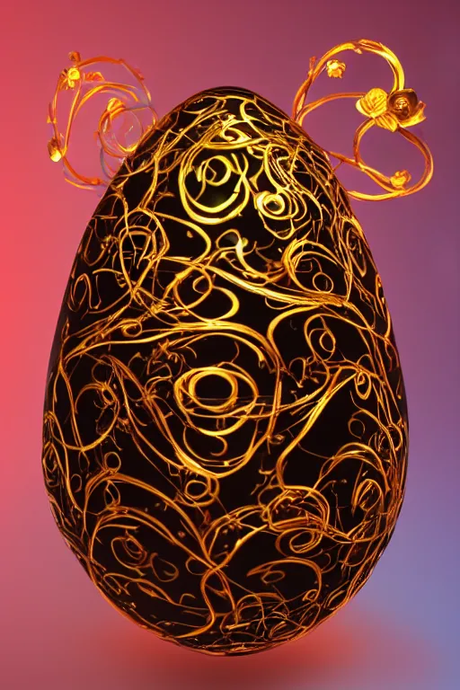 Image similar to a detailed glowing egg with swirls of red and blue emerging from the blossom of a metallic gold flower with tendrils of gold wrapping around the egg, a rose made out of silver and gold with an egg inside, fantasy concept art, unreal engine 5, volumetric lighting, trending on artstation