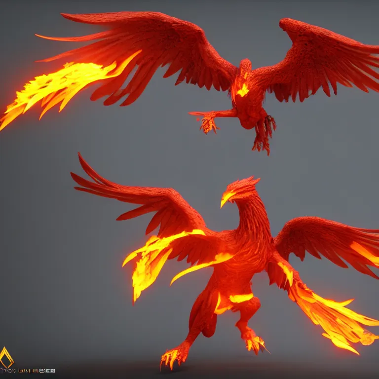 Image similar to phoenix with with flamimg wings, 3 d render, 3 d rendered, hdr, unreal engine 5, ray tracing, dynamic lighting, flame colors, high detail,