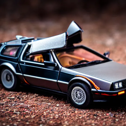 Image similar to macro photo of a miniature ho scale delorean figure, taken with canon 8 0 d, canon 1 0 0 mm f / 2. 8