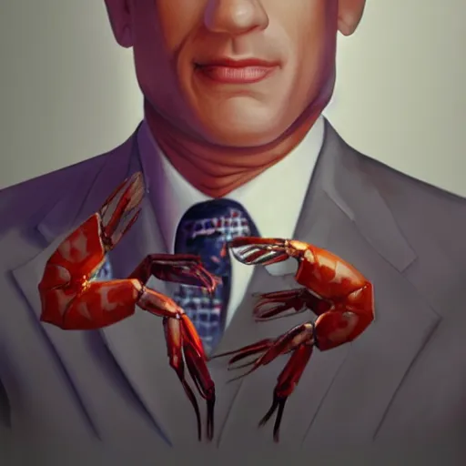 Image similar to tom hanks as forrest gump with giant shrimp heads instead of hands, photorealistic, cgsociety, artstation