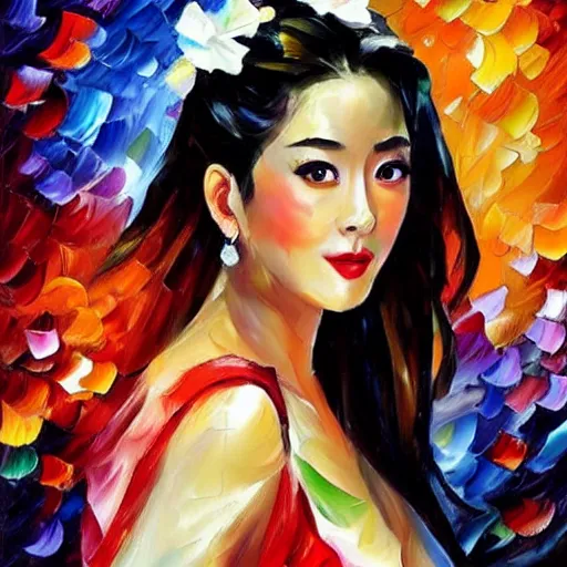 Prompt: a leonid afremov oil painting of fan bing bing