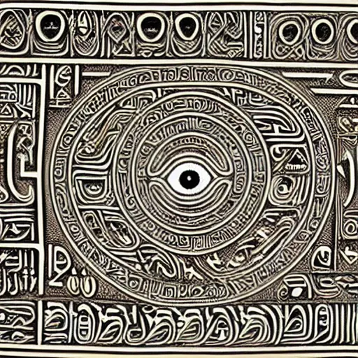 Prompt: evil egyptian heiroglyphic maze covered in mysterious hidden eye symbols, very intricate, hyper detailed