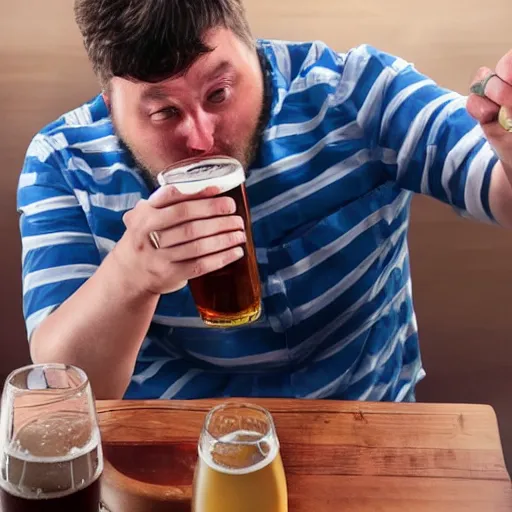 Prompt: man with down syndrome chugging beers photorealistic