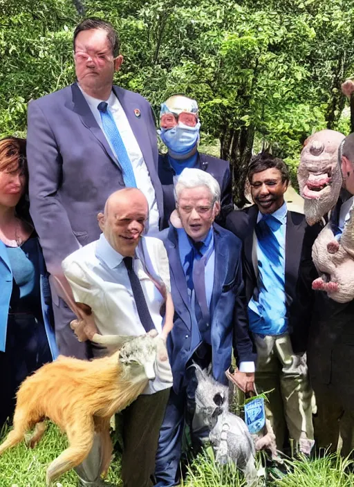 Image similar to a politician photo op with creatures from another dimension