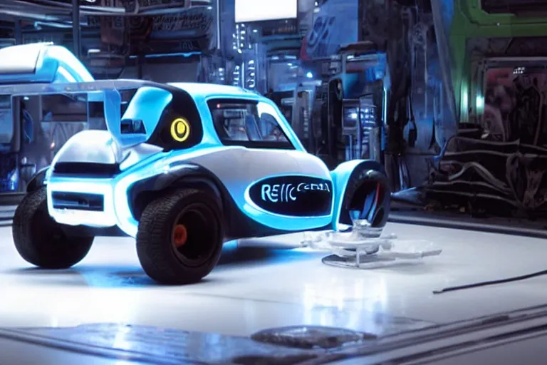 Prompt: epic Renault 4 car in the Movie TRON (2010)